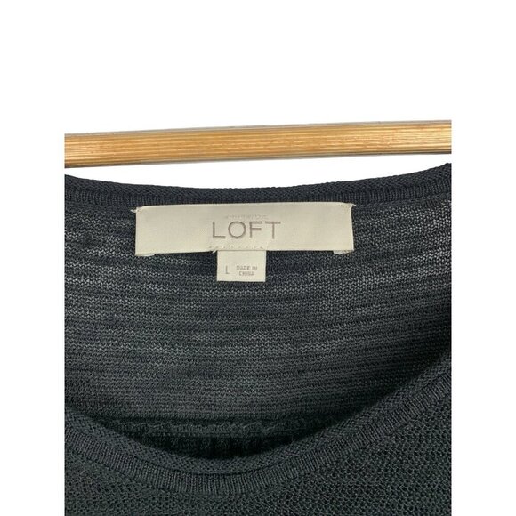 Loft Black Knit Linen/Rayon Blend Womens Top L - Picture 4 of 5